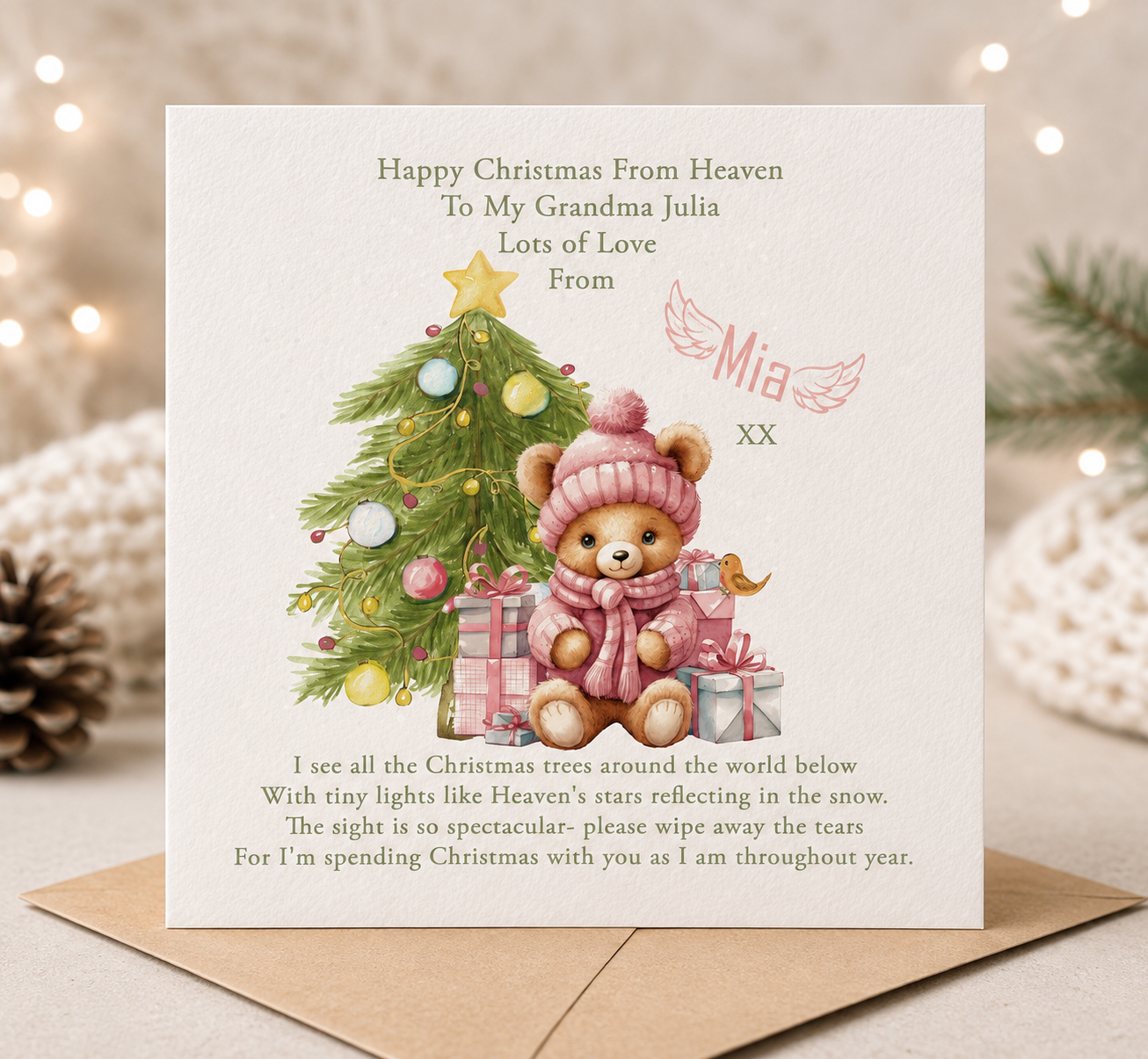 Discover personalised Christmas remembrance cards from children and young people who are deeply missed. Thoughtfully designed to celebrate precious memories and keep loved ones close at Christmas.