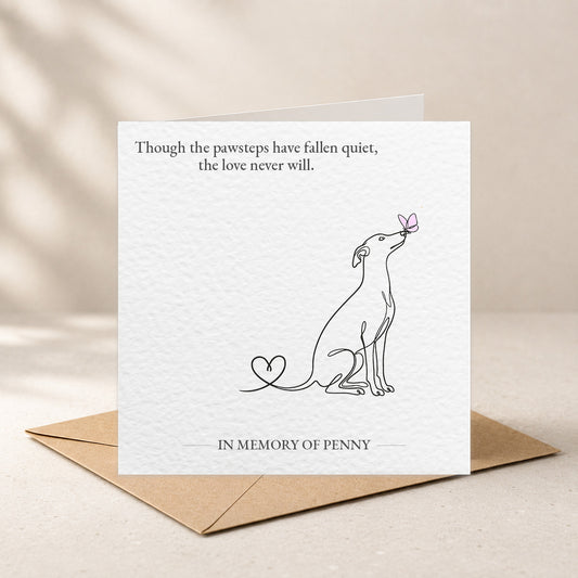 Personalised Dog Memorial Card – Though the Pawsteps Have Fallen Quiet | Dog Sympathy Card
